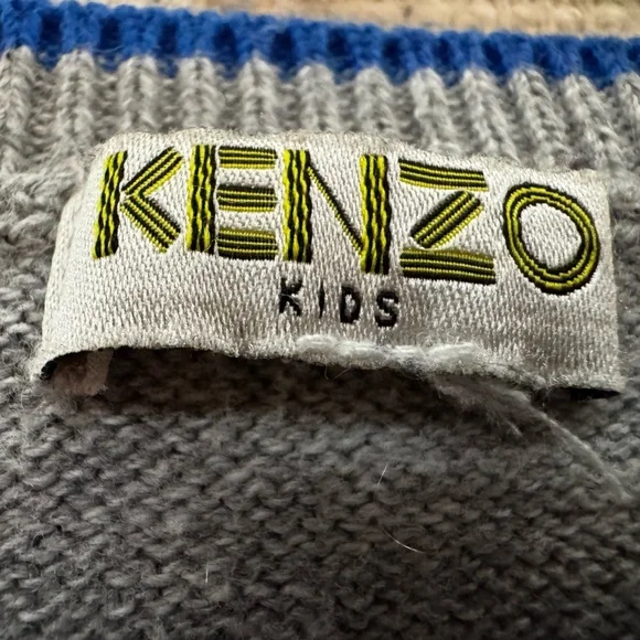 Kenzo Kids Grey Sweater with Blue Trim and colorful logo. French Designer. - Picture 4 of 4